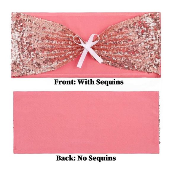 50 pieces | Rose Gold Sequin Chair Sashes Stretch Spandex Bands Sparkling - Picture 5 of 5